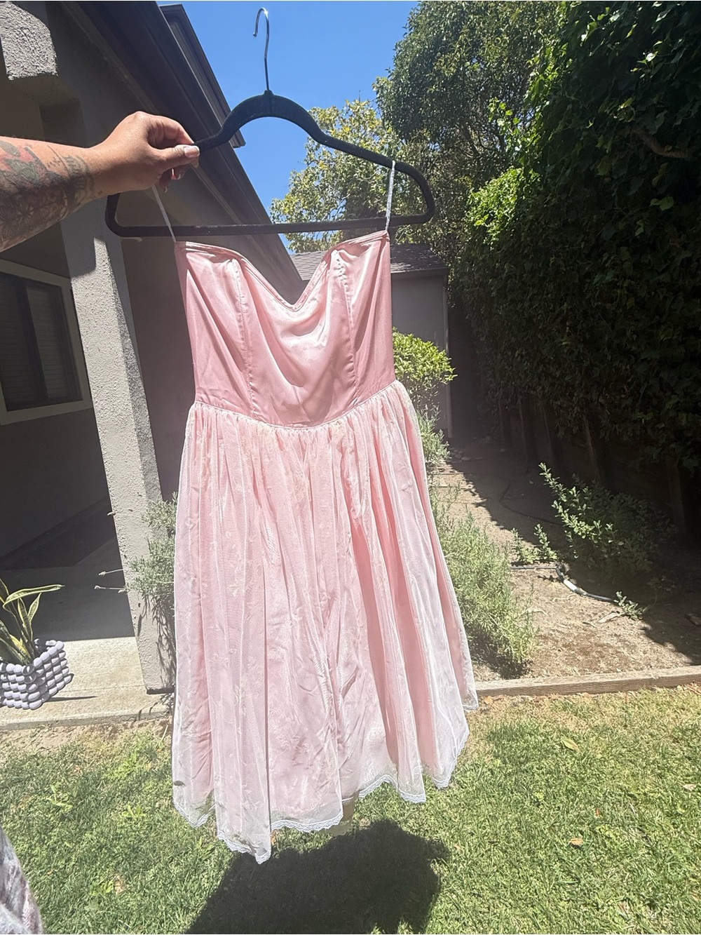 Gunne Sax Light Pink Strapless Sweetheart Bodice Dress